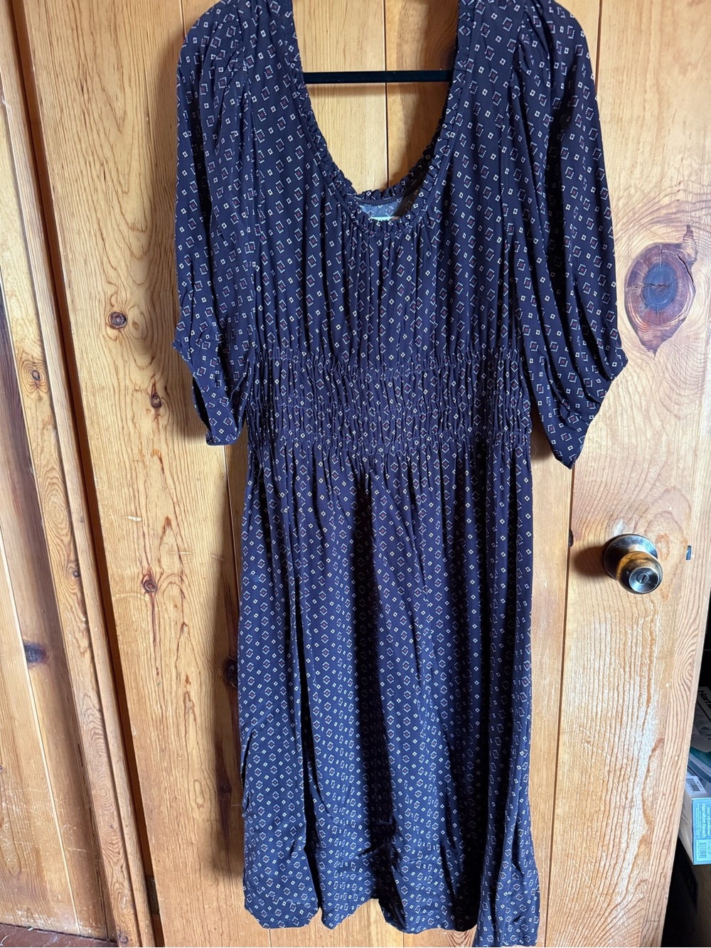 Tecovas Diamond-Print Smocked Midi Dress